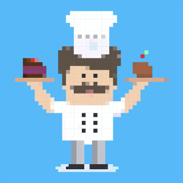 Pixel art chef collectible, blue edition