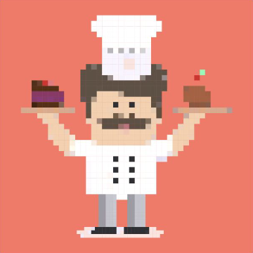 Pixel art chef collectible, coral edition