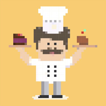 Pixel art chef collectible, gold edition