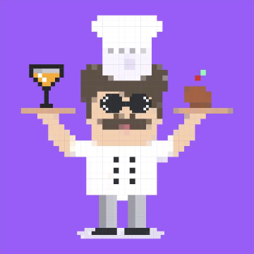 Pixel art chef collectible, purple edition